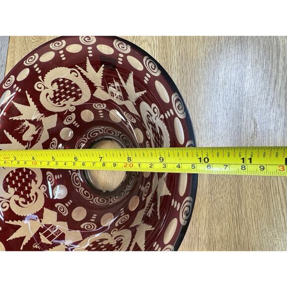 Vintage EGERMANN RUBY RED Bohemian Czech Art Glass 10” BOWL 4.5” Deep - Picture 4 of 7